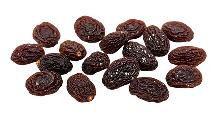 Collection of dried raisins on white background