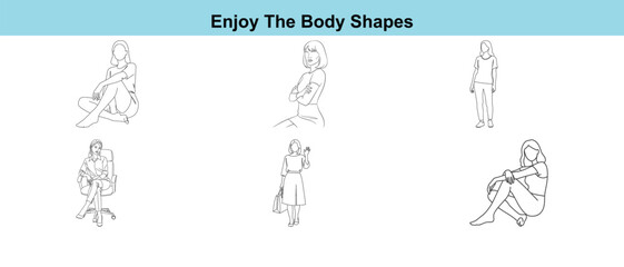 Collection of various human body shapes in different poses and perspectives