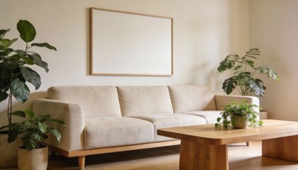 Cozy Scandinavian Living Room with Blank Wall Art Mockup