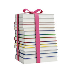 Vibrant stacked books with colorful edges tied in gift
