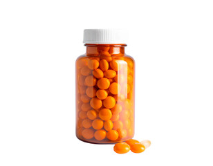  Orange pills-filled bottle with a blank white 