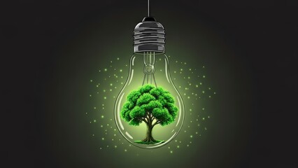 Green Tree Inside a Light Bulb Symbolizing Eco-Friendly Energy and Environmental Conservation.