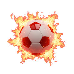 Flaming soccer ball on fire with black background