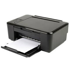Black All-in-One Printer with Paper Tray Extended Isolated on white background
