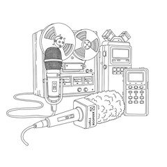 Vintage recording studio equipment illustration in black