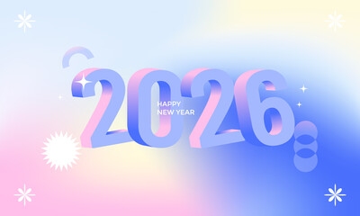 Happy New Year 2026 Abstract Gradient Background with Modern 3D Typography