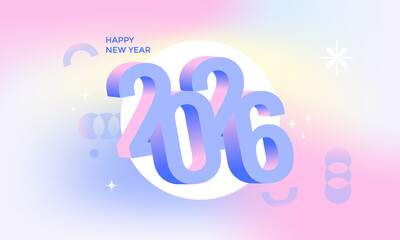 Happy New Year 2026 Abstract Gradient Background with Modern 3D Typography