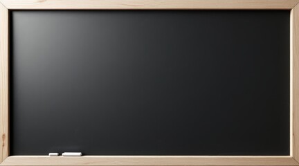 Black chalkboard with light wood frame and two pieces of white chalk isolated on white background