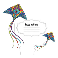 Colorful kites flying high in clear sky