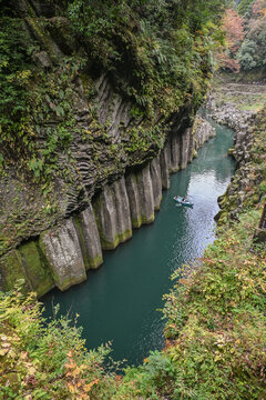 Landscape View Of Trail To Takachiho Gorge With Boats Rowing By Manai Falls, Mukoyama, Nishiusuki, Miyazaki, Kyushu, Japan