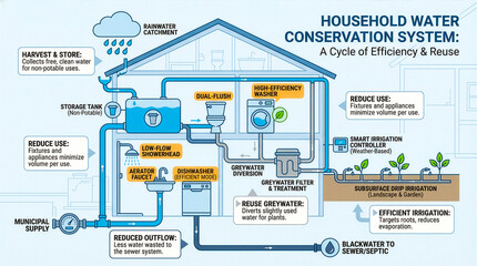 Household Water Conservation and Reuse System Infographic
