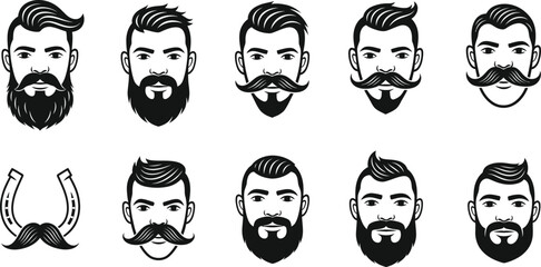 Silhouette profiles display detailed beards and hairstyles in black and white, expressing stylish masculine features
