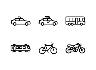 Obraz premium Car Taxi Bus Train Bicycle Motorcycle Minimal Bold Line Icon Set