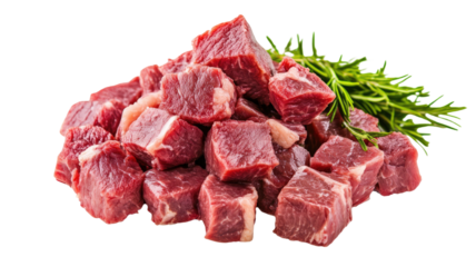 Raw chopped lamb fillet fresh red meat pieces butcher cut culinary ingredient studio macro photography isolated on white background