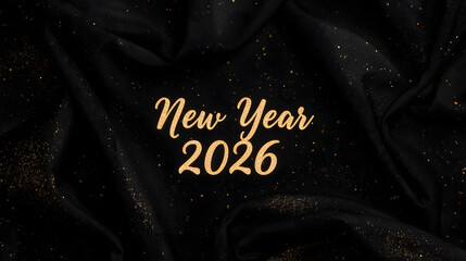 New Year 2026 Golden Script Banner
Elegant &ldquo;New Year 2026&rdquo; golden cursive text on black satin cloth with subtle golden glitter illustration.
