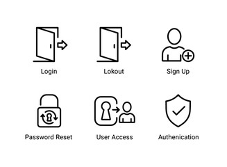 Login Logout Sign Up Password Reset User Access Authentication Minimal Bold Line Icon Set