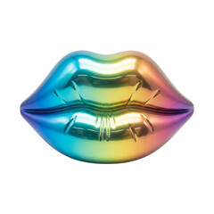 Stunning 3D metallic lips sculpture reflecting a vibrant rainbow spectrum