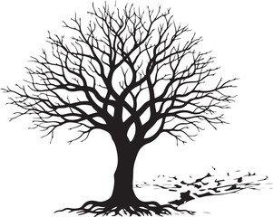Obraz premium Illustration of black silhouette of a bare tree with roots on