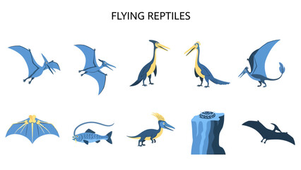 Illustrations of various extinct flying reptiles labeled with their names © Faisal