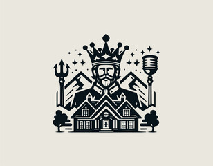 Fototapeta premium King real estate brand represents trusted property leadership in a modern black vector logo illustration