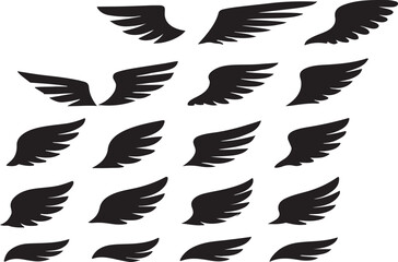 Set of Black Stylized Wings Vector Icons
