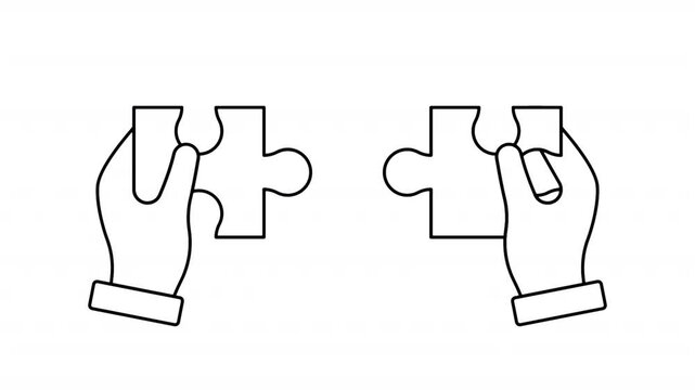Unsolved Puzzle Pieces Business Collaboration and Problem Solving Concept ,Business Challenge, Partner Ship. Black  Line icon Animation. Transparent Background.