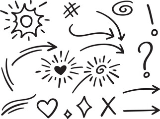 Doodle vector set illustration with hand draw line art style vector black and white background