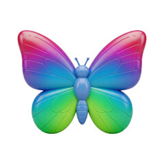 A striking, high-impact 3D rendering of a butterfly featuring wings painted in a smooth, vibrant rainbow gradient that flows across the surface
