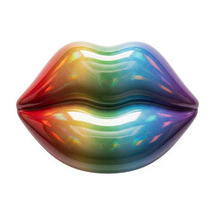 A visually striking 3D render of full, voluptuous lips coated in an exquisite glossy, chrome-like finish that shifts through the colors of the rainbow