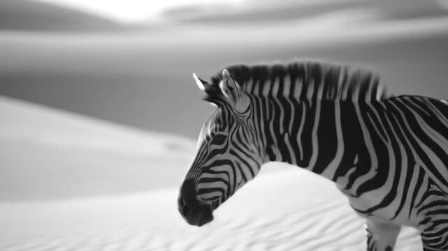 Zebra in Desert: Black and White Wildlife Scene