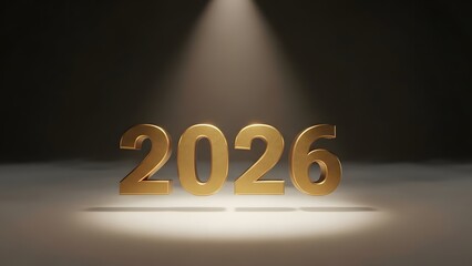 Golden 2026 year signage with spotlight