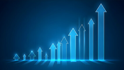 Abstract visualization of upward moving arrows symbolizing financial growth success and positive business development
