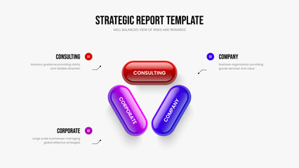 Modern Insight 3 Option Infographic Slideshow Layout. Sales Report Three Element Diagram Slide Design. Professional Planning Frame Template Vector Illustration.