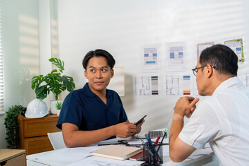 Architect Engineer Design Working on Blueprint Planning Concept. Construction Concept