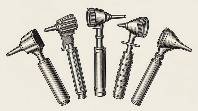 Array of medical otoscopes