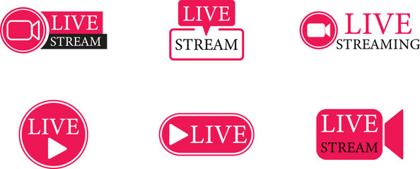 Live Streaming Icon set. Vector for streaming, live broadcast, blog, television, shows, live performances, news and various video content. Live broadcasting buttons and symbols. Vector illustration.