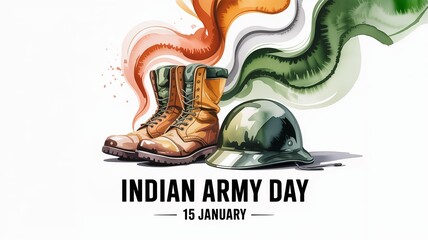 Indian Army Day January 15 Illustration with Army Boots and Tricolor