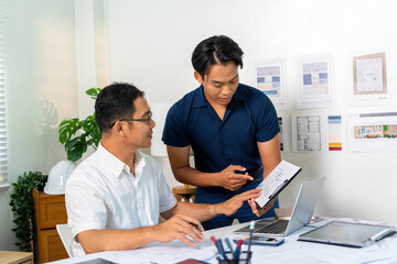 Architect Engineer Design Working on Blueprint Planning Concept. Construction Concept