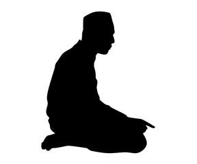 Moslem praying sillhouette vector on white background, muslim prayer sillhouette image,people muslim praying sillhouette illustration, sillhouette muslim praying design vector ,man praying image 