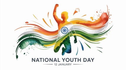 National Youth Day January 12 Illustration with Celebrating Youth and Tricolor
