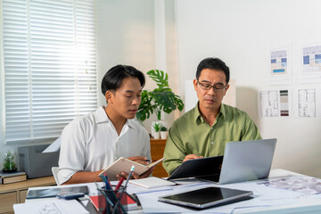 Architect Engineer Design Working on Blueprint Planning Concept. Construction Concept