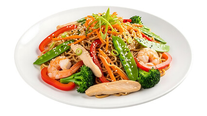 Vegetable stir fried noodles isolated on transparent background