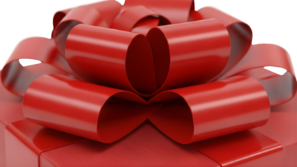 Close-up of a vibrant red gift box with an elegant bow on a black background.