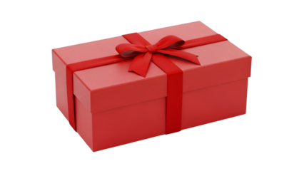 Elegant Red Gift Box with Ribbon and Bow Isolated on Black Background
