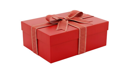 Obraz premium Elegant Red Gift Box with Striped Ribbon Isolated on Black Background