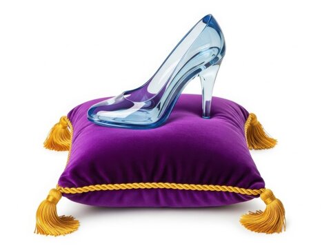 Glass slipper on velvet pillow