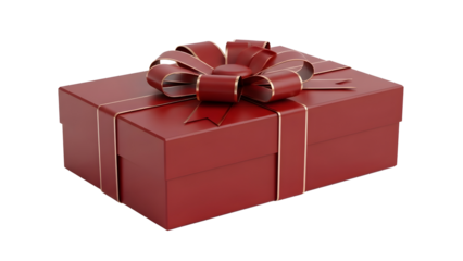 Elegant Red Gift Box with Gold Ribbon and Bow on  transparent Background