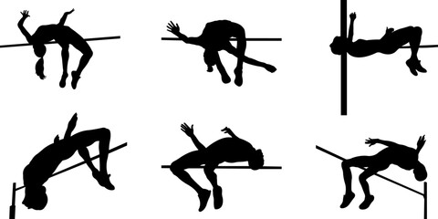 Silhouettes of athletes jumping over the bar.High jump. Track and field.Vector illustration.