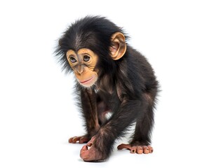 Fototapeta premium Beautiful baby chimp with bright eyes high resolution photo in a white background