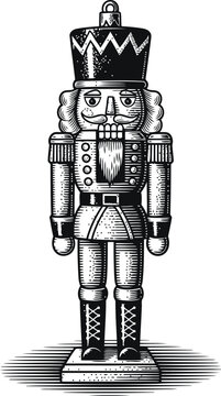 Nutcracker Soldier Engraving Illustration &ndash; Classic Christmas Toy Vintage Line Art